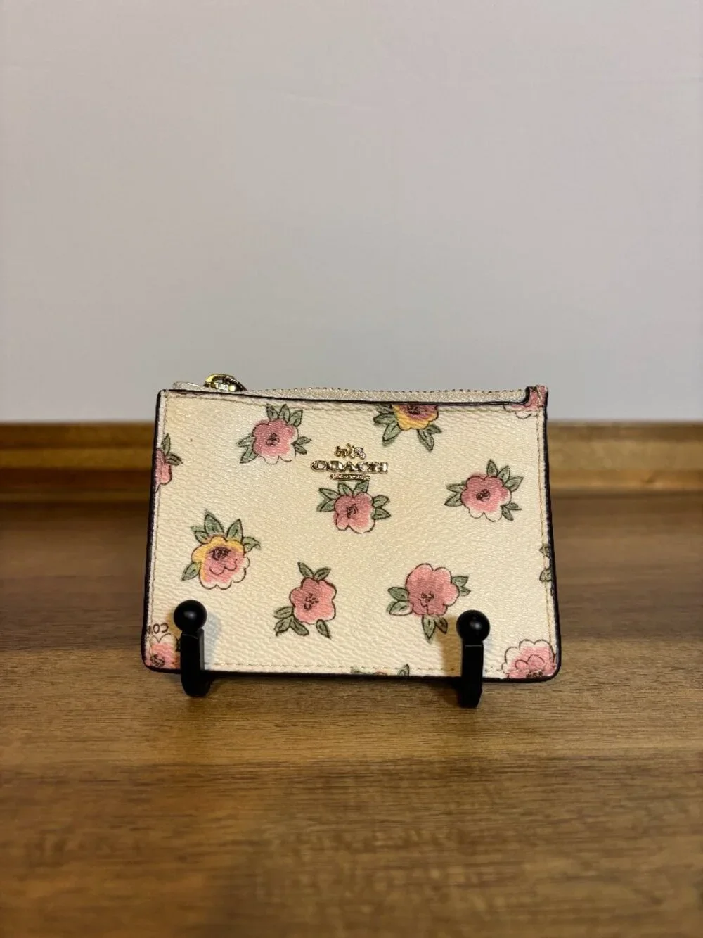 Coach Ivory Cream Pink Floral Mini Skinny ID Case
